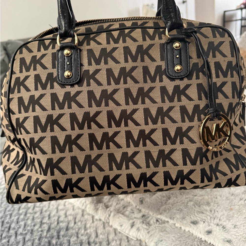 Michael Kors Tan and Black Logo Satchel